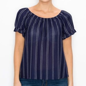 W5 Concepts Navy Dot Stripe Boat Neck Top